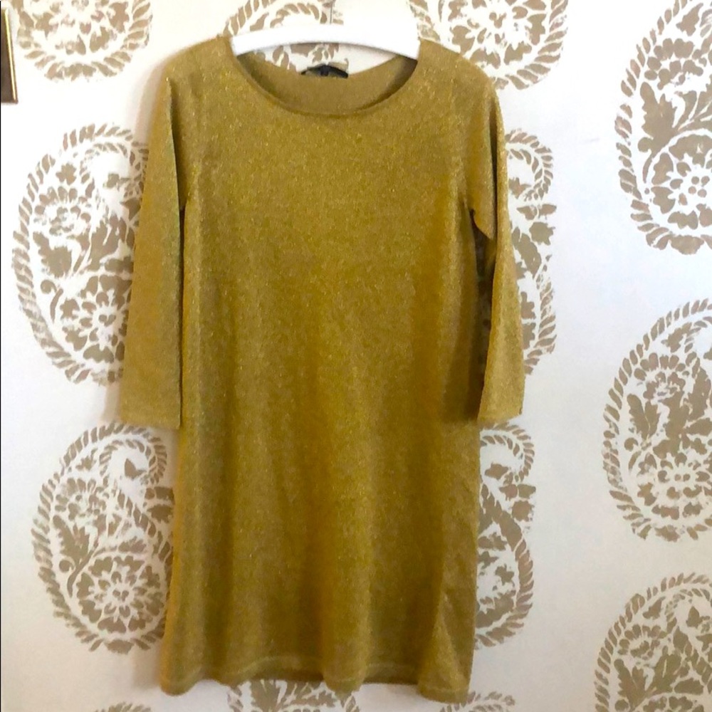 Tibi - Gold 3/4 Sleeve Shift Dress